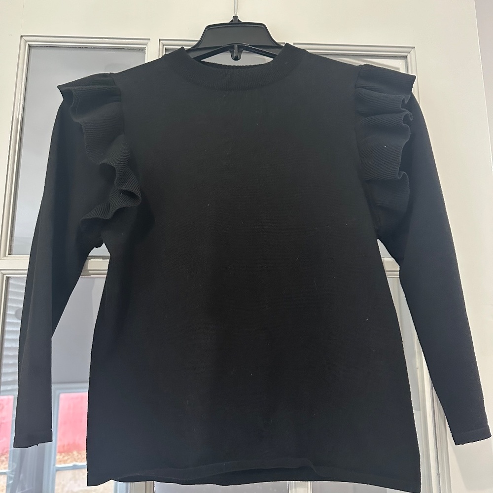 Pomander Place Black Ruffle Long Sleeve Sweater EUC size large - Picture 2 of 4